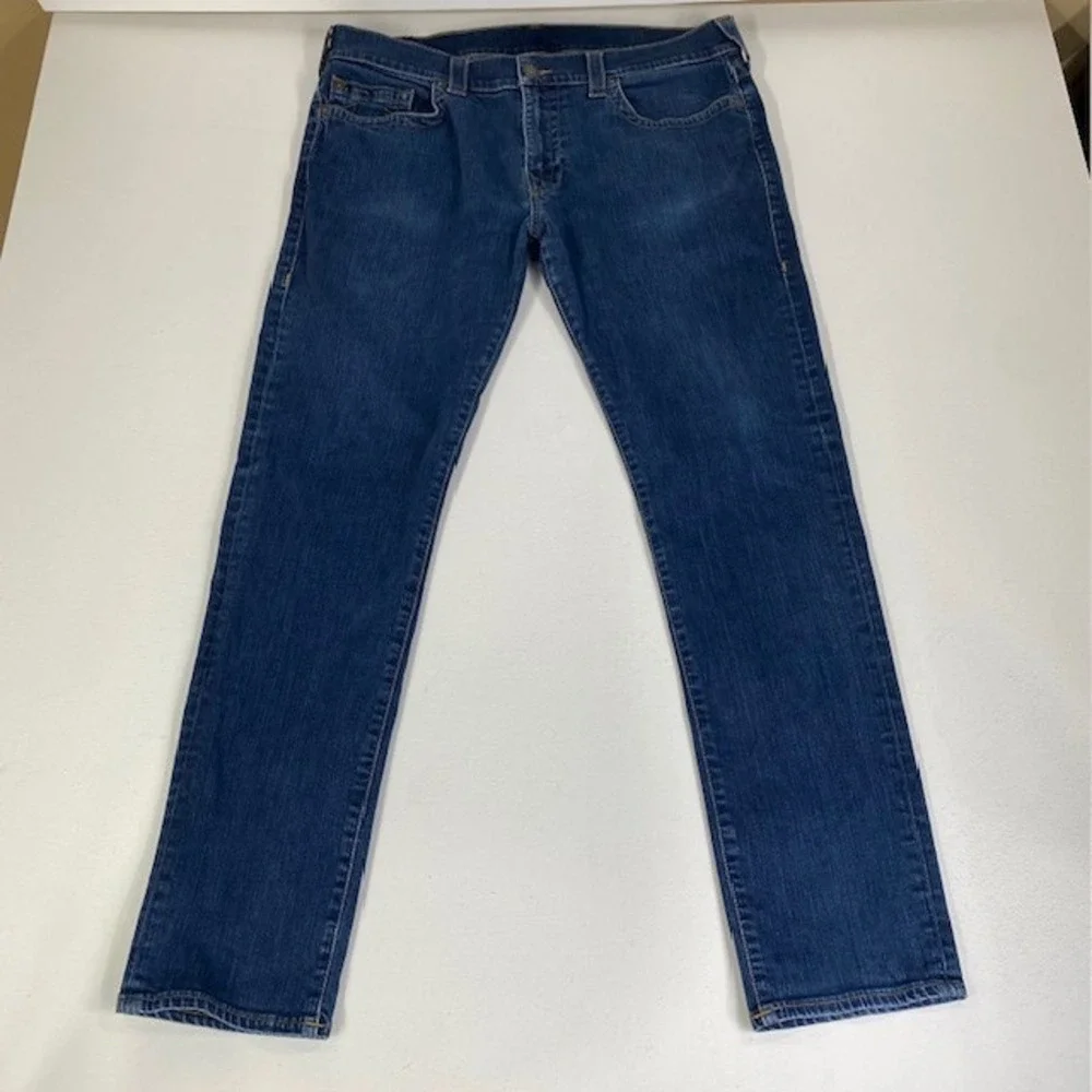 True Religion Jeans Straight Leg Dark Wash Denim Horseshoe Pockets Size 38
